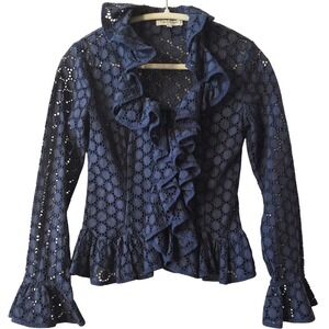 Anne Fontaine 38 Eyelet Lace Ruffle Zip Peplum Blouse Victorian Boho Luxury Rare